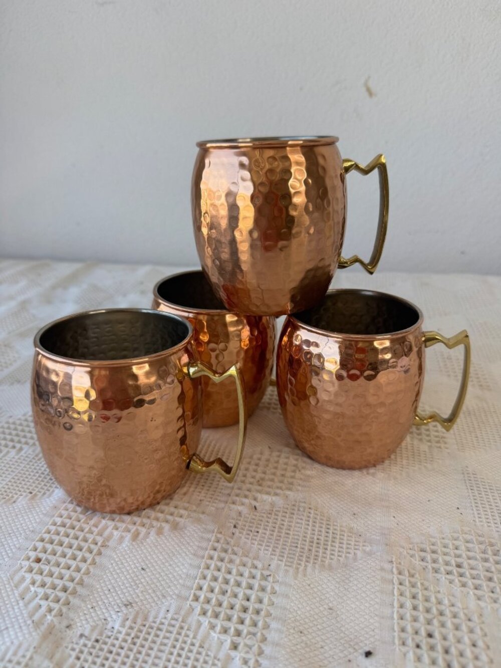 Set of 4 Copper Tone Stainless Steel Moscow Mule Mugs w Brass Handles 12 Oz Each